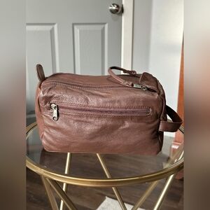 Giorgio Bernini Brown Leather Toiletry Bag Made in Korea EUC